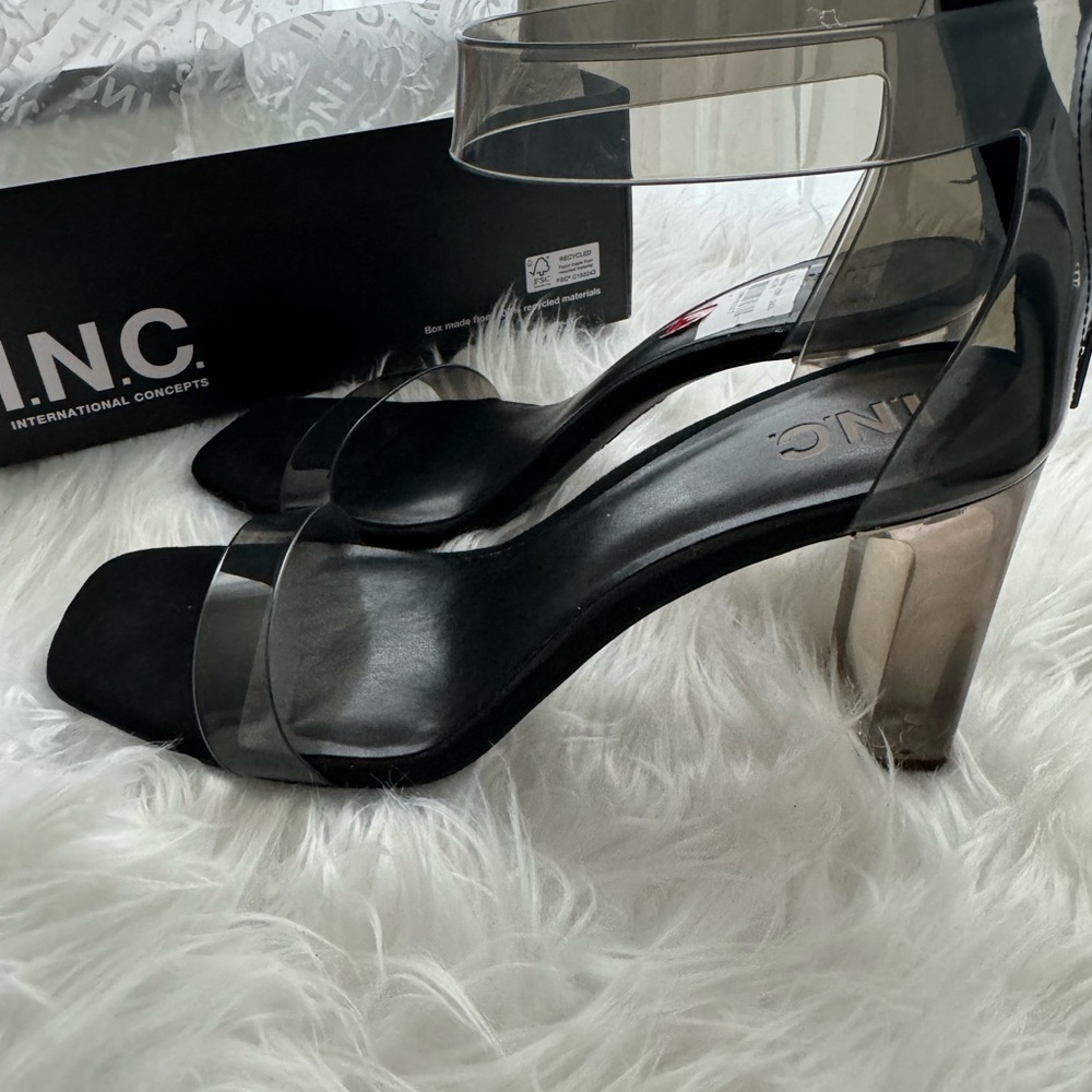 I.N.C. Black Transparent Block Heel Sandals Size 11